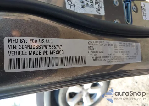 2021 Jeep Compass Latitude Fwd z USA, uszkodzony, nr VIN 3C4NJCBB1MT585747